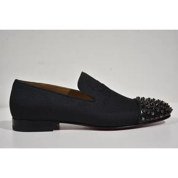 Christian Louboutin Navy Spooky Flat Black Spike Oxford Dress Loafer 42.5 9.5